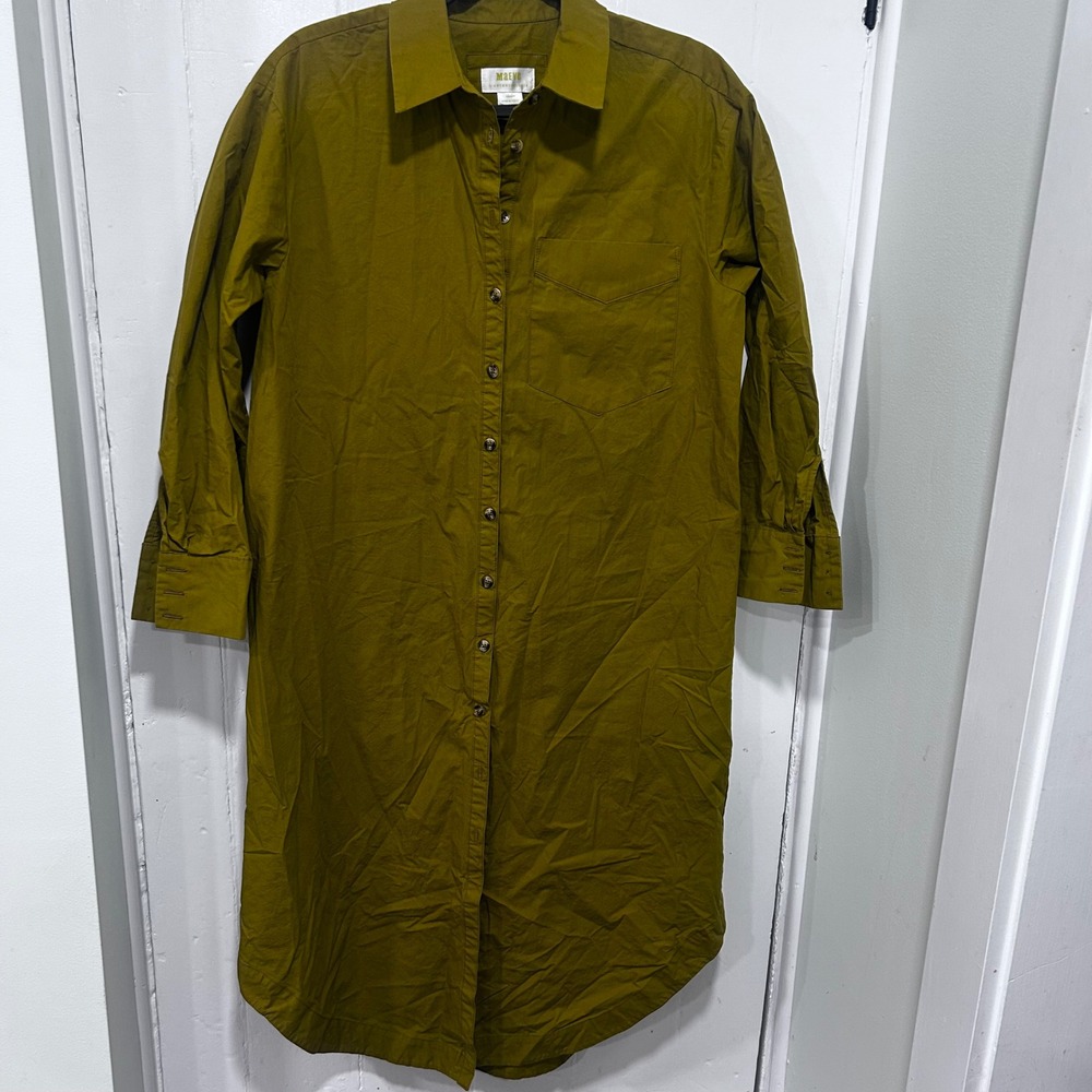 Maeve Anthropologie Olive Green Cotton Button Down Midi Shirt Dress Petite Small